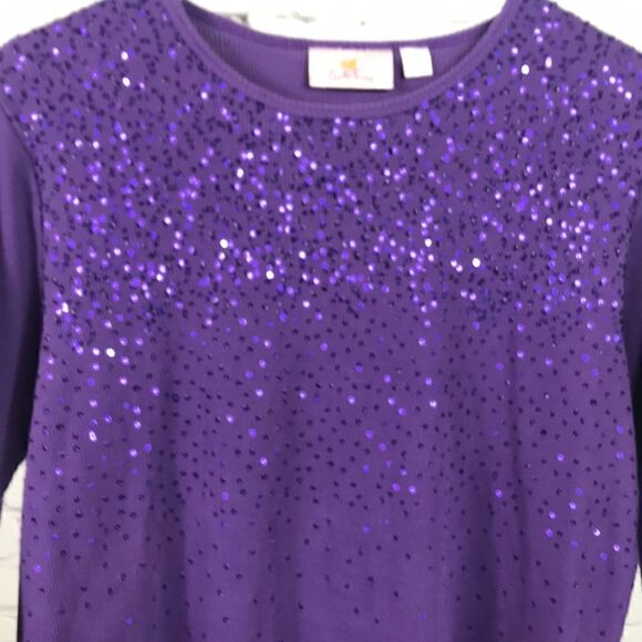 Quacker Factory Royal Purple Long Sleeve Sequined Top Size Large 3/4 sleeve EUC - Picture 2 of 5